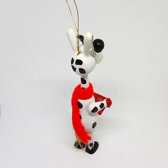 Christmas Cow Caroling Standing Scarf Red White Wood Holiday Ornament - Picture 5 of 8